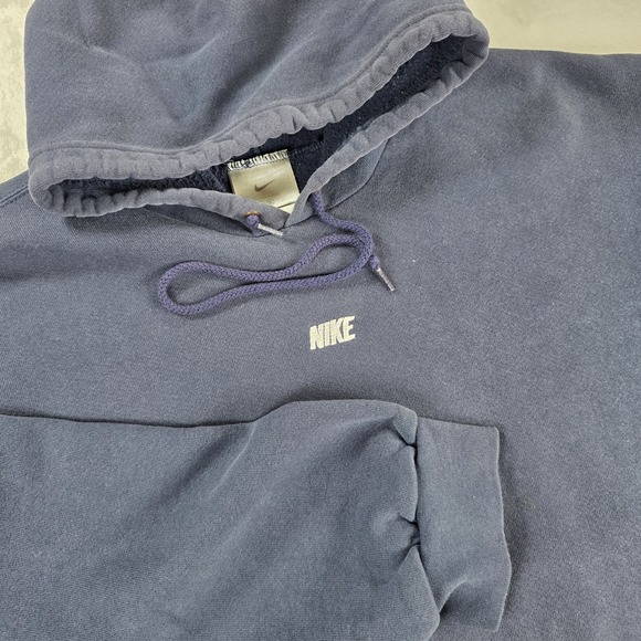 Nike Other - Vintage Nike Hoodie Centered Spell Out Nike Logo Men Sz XL Fleece Pullover Navy